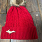 Red Cable Knit Hats with Faux Fur Pom