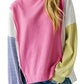 Sachet Pink Exposed Seam Striped Color Block Patchwork Long Sleeve Top