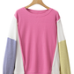 Sachet Pink Exposed Seam Striped Color Block Patchwork Long Sleeve Top