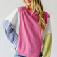 Sachet Pink Exposed Seam Striped Color Block Patchwork Long Sleeve Top