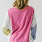 Sachet Pink Exposed Seam Striped Color Block Patchwork Long Sleeve Top