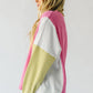 Sachet Pink Exposed Seam Striped Color Block Patchwork Long Sleeve Top