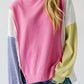 Sachet Pink Exposed Seam Striped Color Block Patchwork Long Sleeve Top