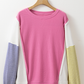 Sachet Pink Exposed Seam Striped Color Block Patchwork Long Sleeve Top