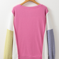 Sachet Pink Exposed Seam Striped Color Block Patchwork Long Sleeve Top