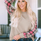 Apricot Plaid Raglan Sleeve Sweatshirt