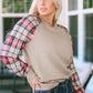 Apricot Plaid Raglan Sleeve Sweatshirt