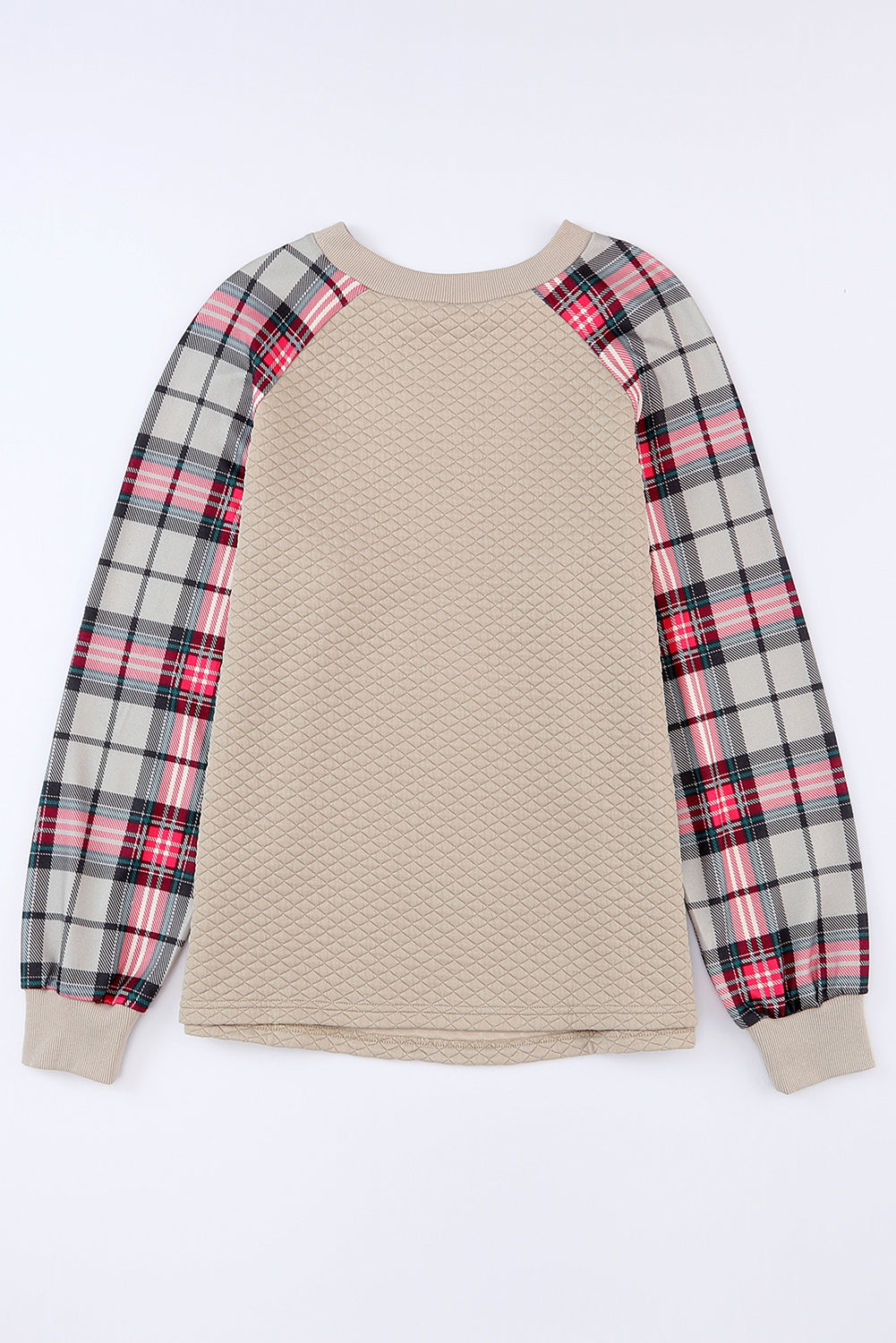 Apricot Plaid Raglan Sleeve Sweatshirt