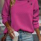 Rose Quilted Buttoned Neckline Stand Neck Pullover Sweatshirt