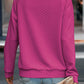 Rose Quilted Buttoned Neckline Stand Neck Pullover Sweatshirt