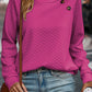 Rose Quilted Buttoned Neckline Stand Neck Pullover Sweatshirt