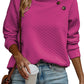 Rose Quilted Buttoned Neckline Stand Neck Pullover Sweatshirt