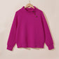 Rose Quilted Buttoned Neckline Stand Neck Pullover Sweatshirt