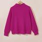 Rose Quilted Buttoned Neckline Stand Neck Pullover Sweatshirt