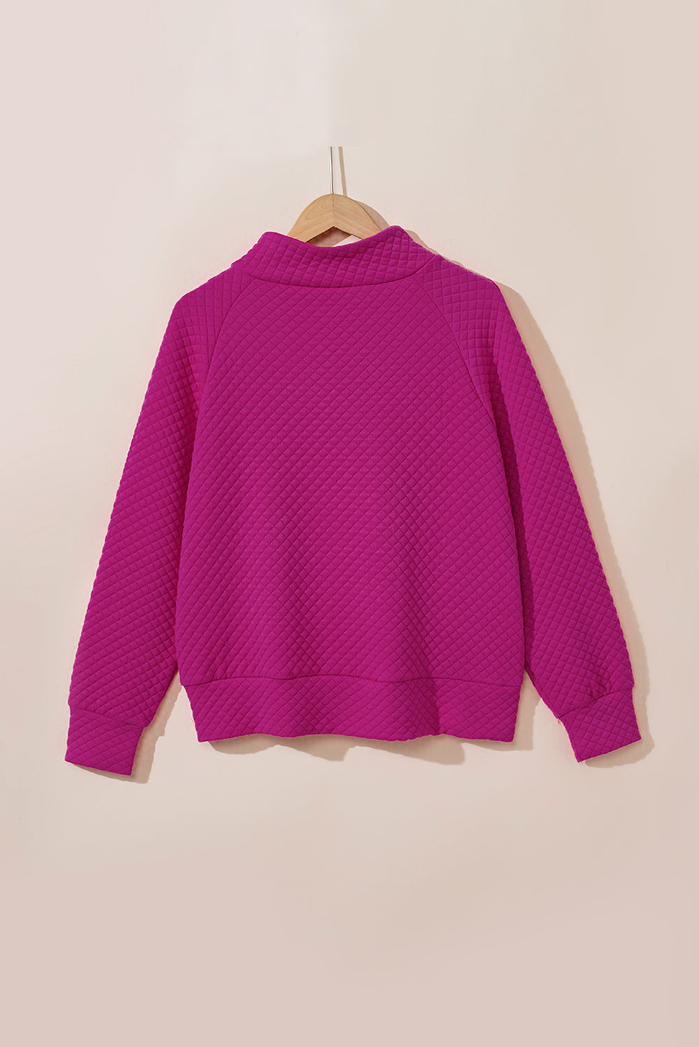 Rose Quilted Buttoned Neckline Stand Neck Pullover Sweatshirt