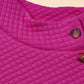 Rose Quilted Buttoned Neckline Stand Neck Pullover Sweatshirt