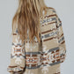 Apricot Aztec Print Collared Flap Pocket Sweatshirt