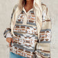 Apricot Aztec Print Collared Flap Pocket Sweatshirt