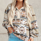 Apricot Aztec Print Collared Flap Pocket Sweatshirt