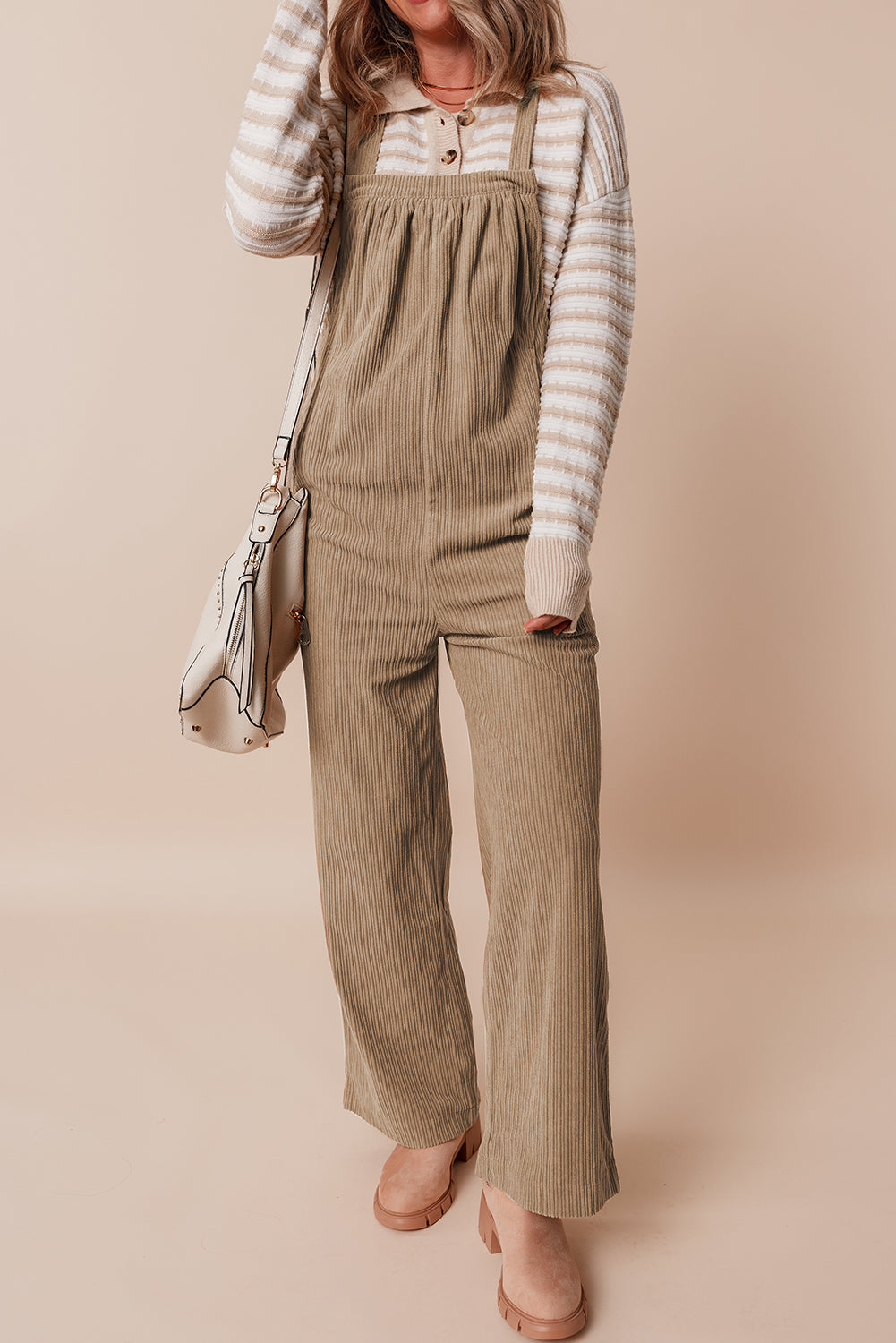 Solid Pocketed Loose Fit Corduroy Overall