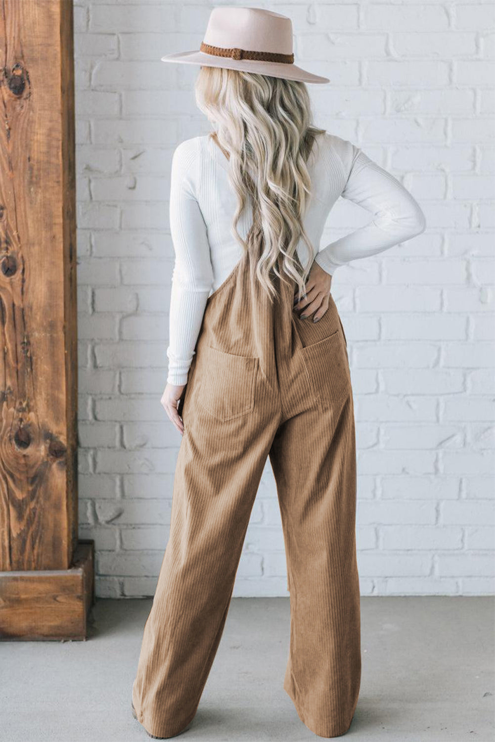 Solid Pocketed Loose Fit Corduroy Overall