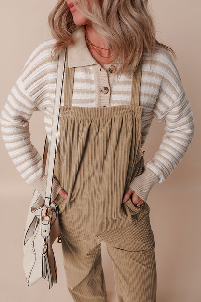 Solid Pocketed Loose Fit Corduroy Overall