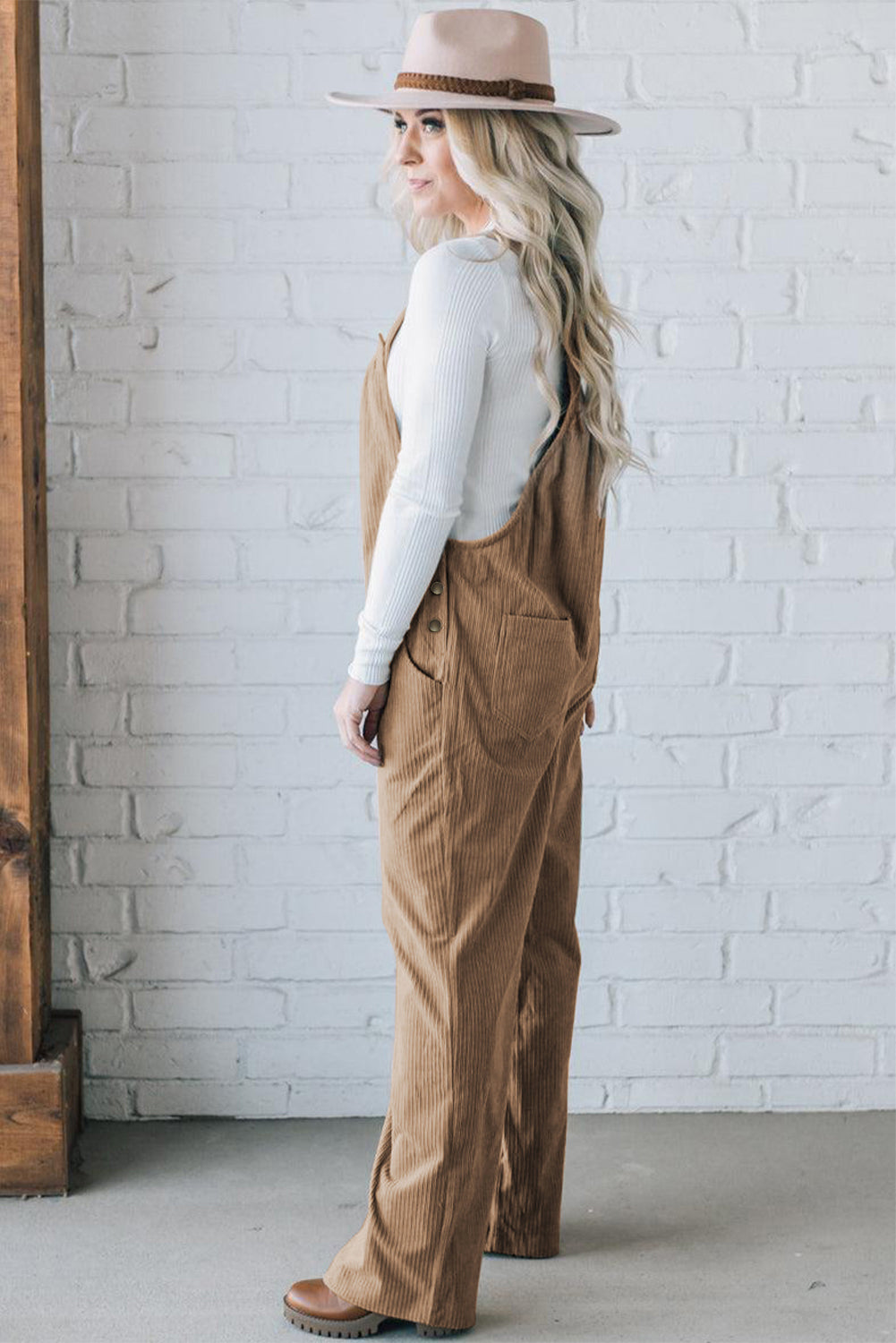 Solid Pocketed Loose Fit Corduroy Overall