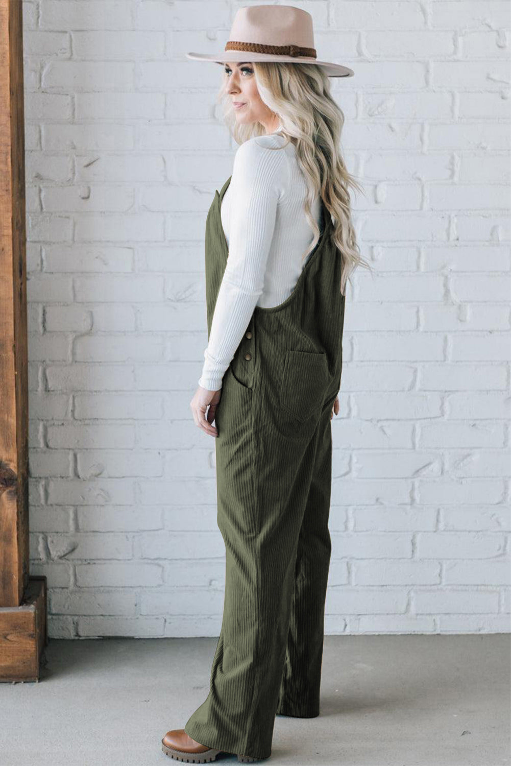 Solid Pocketed Loose Fit Corduroy Overall