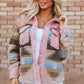 Western Aztec Print Sherpa Splicing Buttoned Flap Pocket Coat