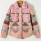 Western Aztec Print Sherpa Splicing Buttoned Flap Pocket Coat