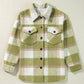 Sage Green Plaid Print Buttoned Flap Pockets Baggy Shacket