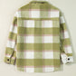 Sage Green Plaid Print Buttoned Flap Pockets Baggy Shacket