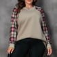 Apricot Plus Size Plaid Raglan Sleeve Crew Neck Sweatshirt