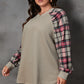 Apricot Plus Size Plaid Raglan Sleeve Crew Neck Sweatshirt