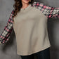 Apricot Plus Size Plaid Raglan Sleeve Crew Neck Sweatshirt