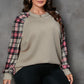 Apricot Plus Size Plaid Raglan Sleeve Crew Neck Sweatshirt