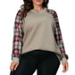 Apricot Plus Size Plaid Raglan Sleeve Crew Neck Sweatshirt