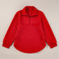 Red Cable Textured Quarter Zip Pocketed Plus Size Pullover