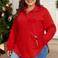 Red Cable Textured Quarter Zip Pocketed Plus Size Pullover