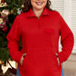 Red Cable Textured Quarter Zip Pocketed Plus Size Pullover