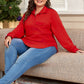 Red Cable Textured Quarter Zip Pocketed Plus Size Pullover