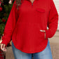 Red Cable Textured Quarter Zip Pocketed Plus Size Pullover