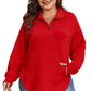 Red Cable Textured Quarter Zip Pocketed Plus Size Pullover