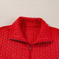 Red Cable Textured Quarter Zip Pocketed Plus Size Pullover