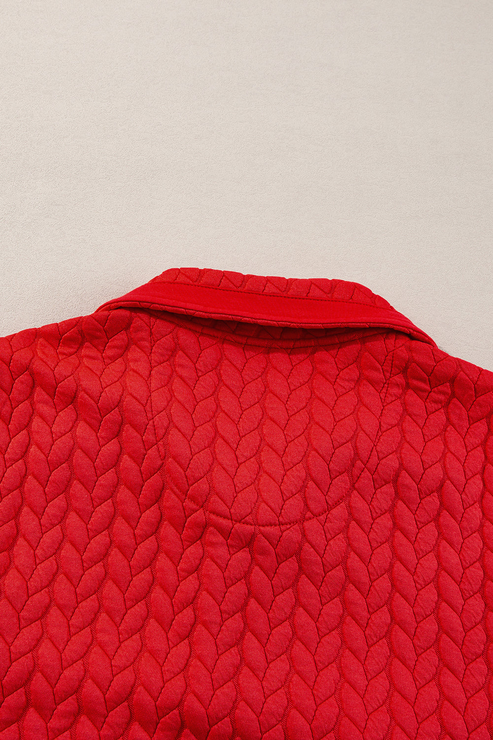 Red Cable Textured Quarter Zip Pocketed Plus Size Pullover