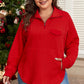 Red Cable Textured Quarter Zip Pocketed Plus Size Pullover