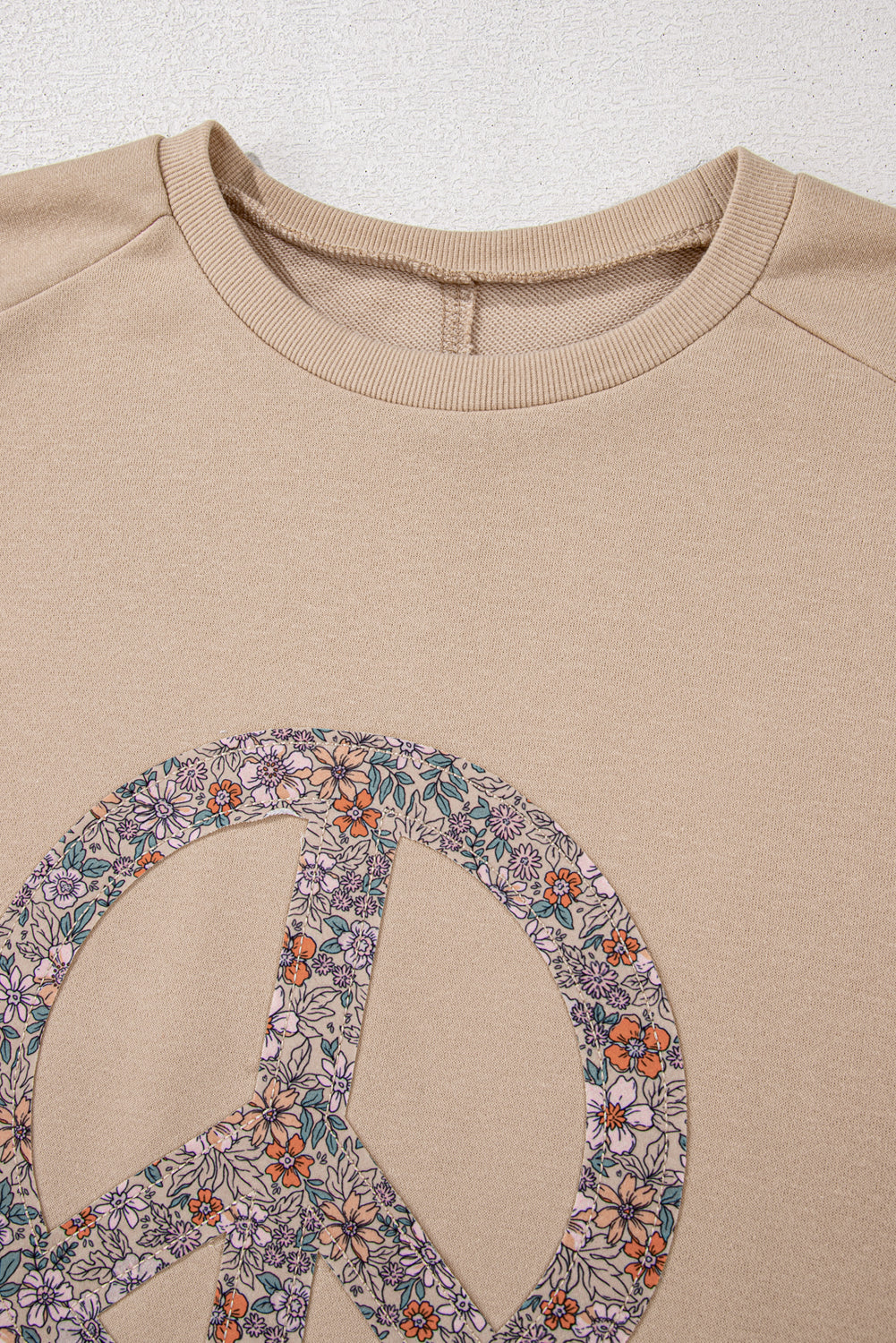 Plus Size Pre-Order Pale Khaki Floral Peace Sign Graphic Washed Terry Sweatshirt