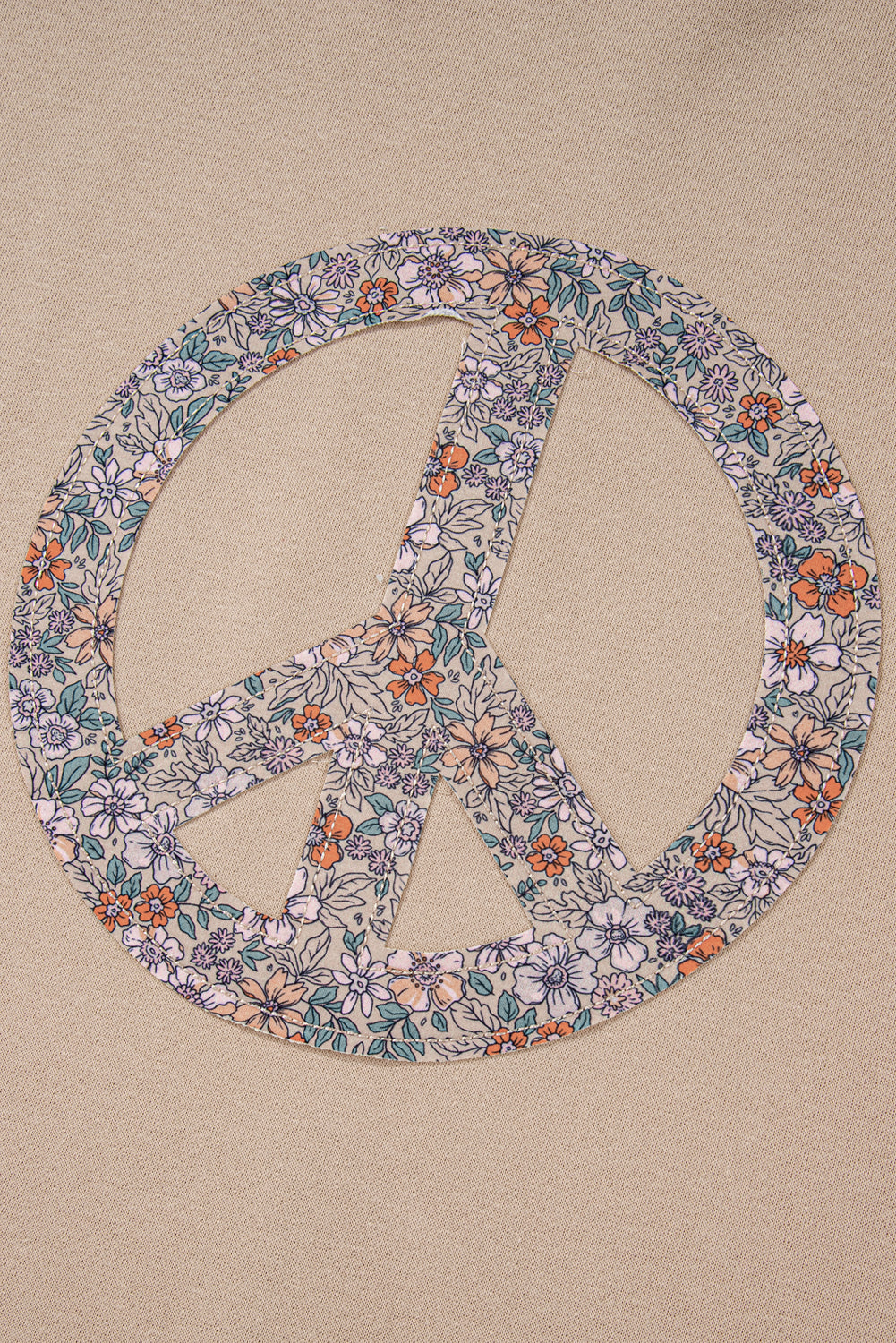 Plus Size Pre-Order Pale Khaki Floral Peace Sign Graphic Washed Terry Sweatshirt