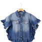 Peacock Blue Ruffled Frayed Short Sleeve Plus Size Denim Jacket