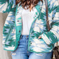 Green Geometric Aztec Pattern Plus Size Fleece Jacket